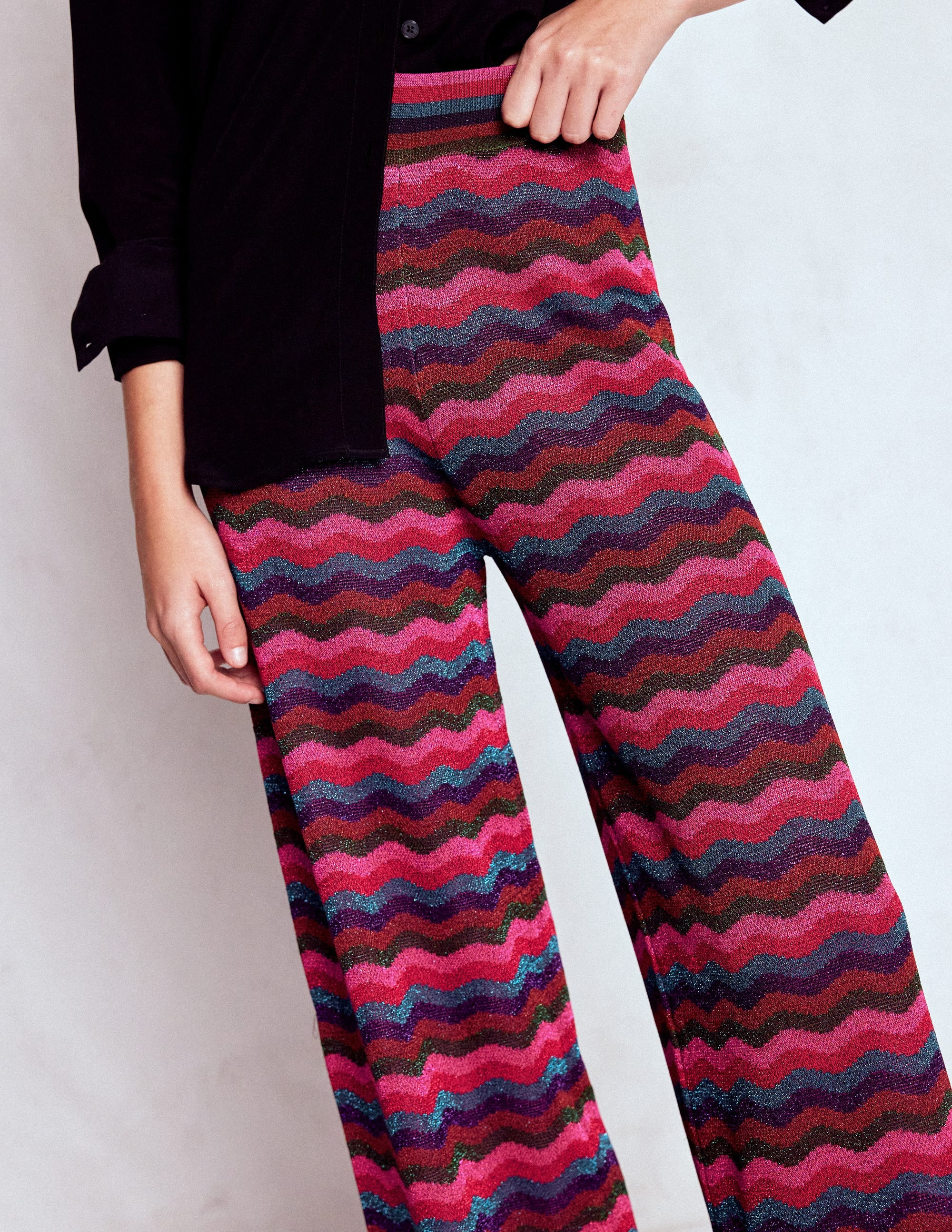 Jacquard Knitted Trousers-Jewel Toned Metallic Wave | Boden (US)