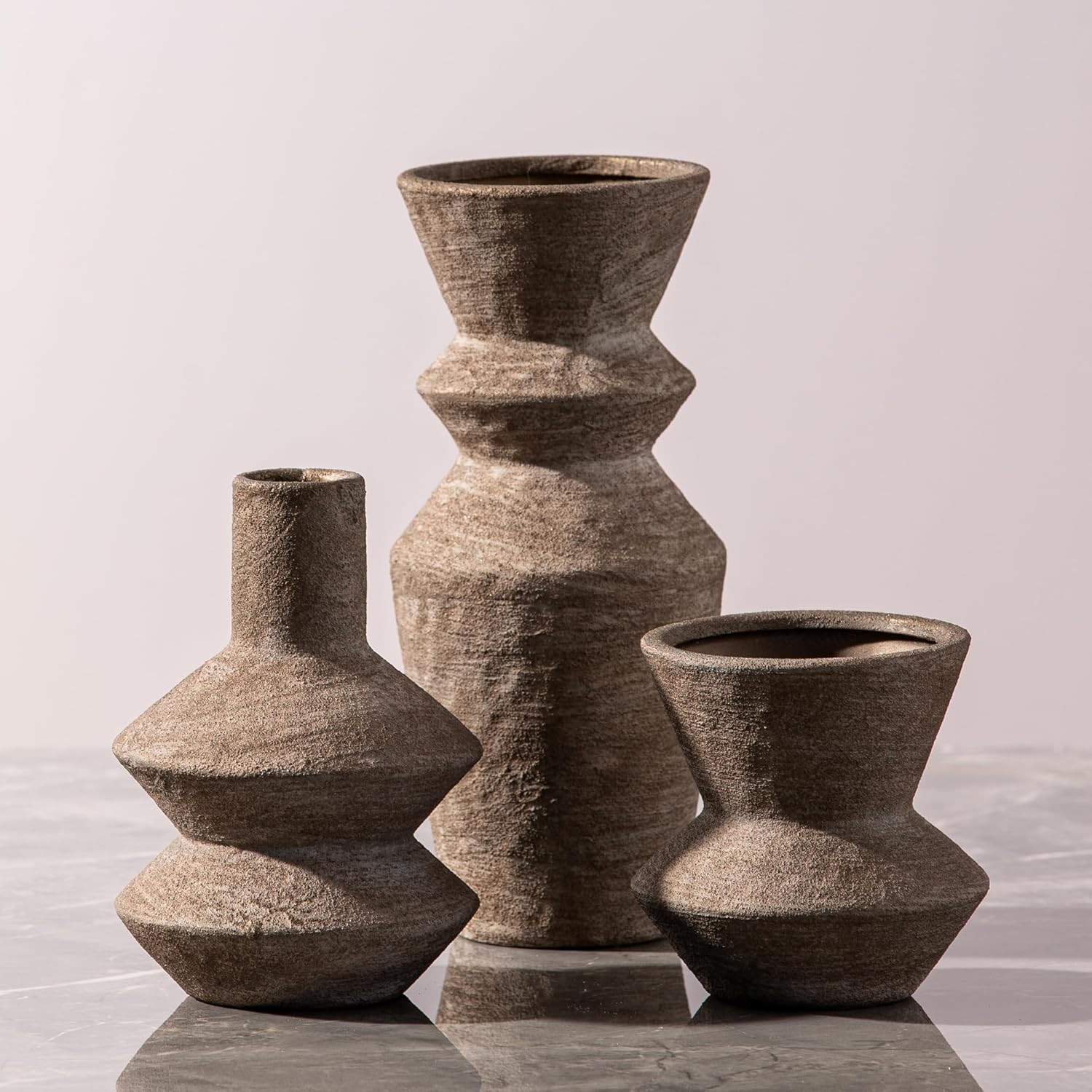 Ceramic Vase Home Table Decor - Brown Flower Vase Set of 3 Living Room Kitchen Decorations Farmho... | Amazon (US)