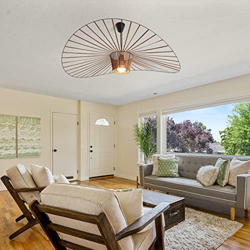 Modern Brown Hat Chandelier,Woven Chandelier with Glass Fiber+Fiber Cloth,Boho Hanging Pendant Li... | Amazon (US)