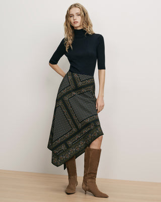 Veronica Beard Hartley Asymmetric Midi Skirt Heritage Navy Multi | Veronica Beard