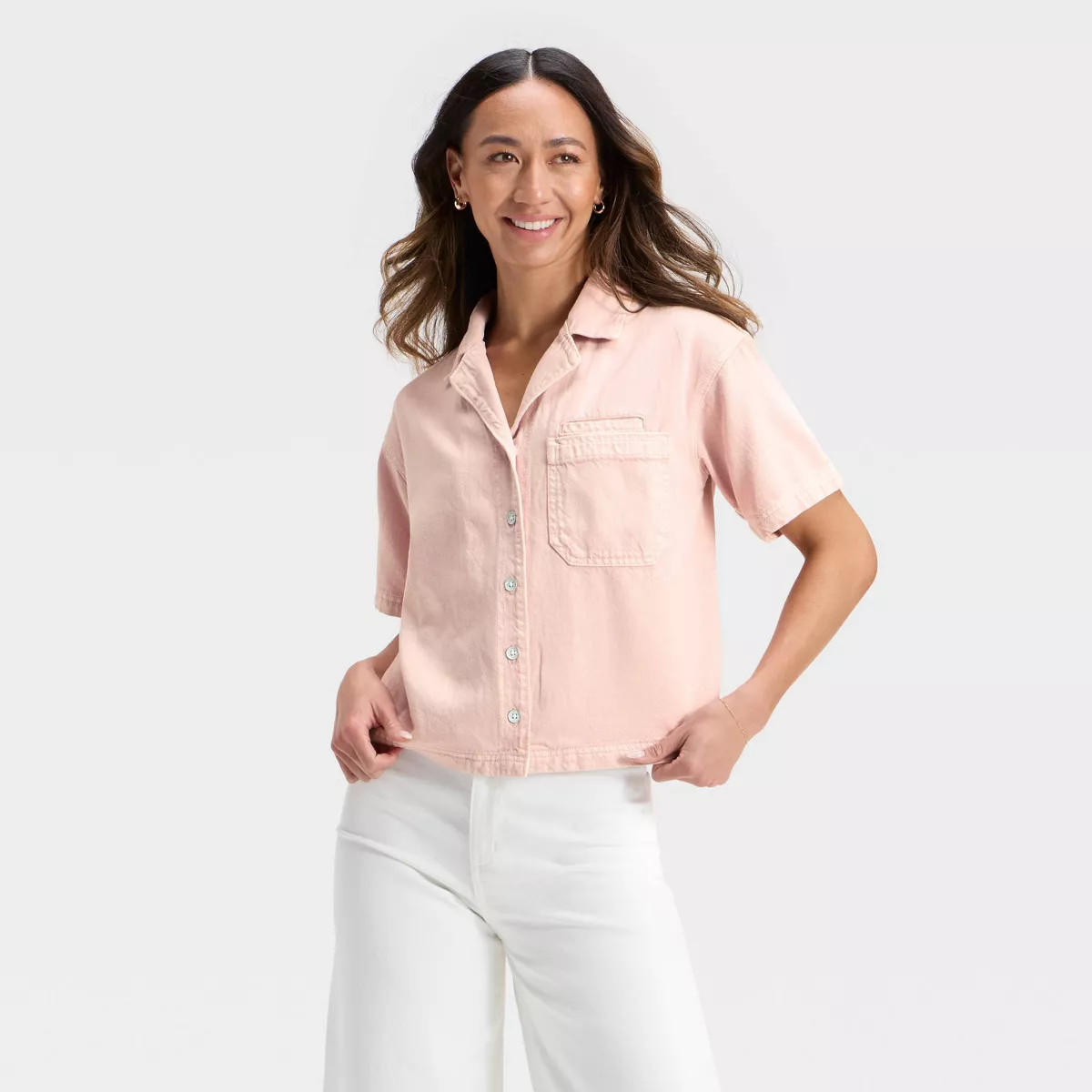 Women's Short Sleeve Button-Down Denim Shirt - Universal Thread™ | Target