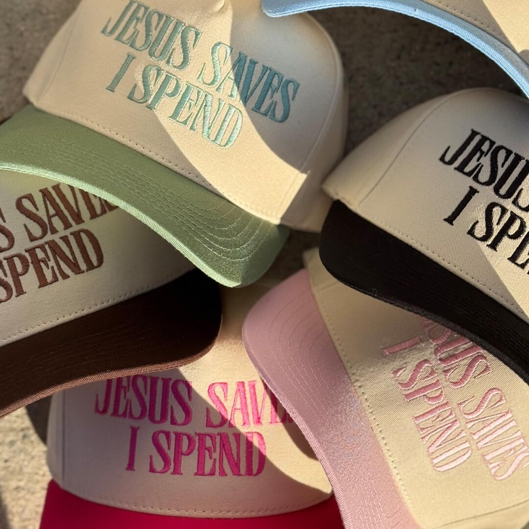 Jesus Saves I Spend Custom Hat – 5-panel Embroidered Two-tone Trucker Hat, Cotton Baseball Cap,... | Etsy (US)