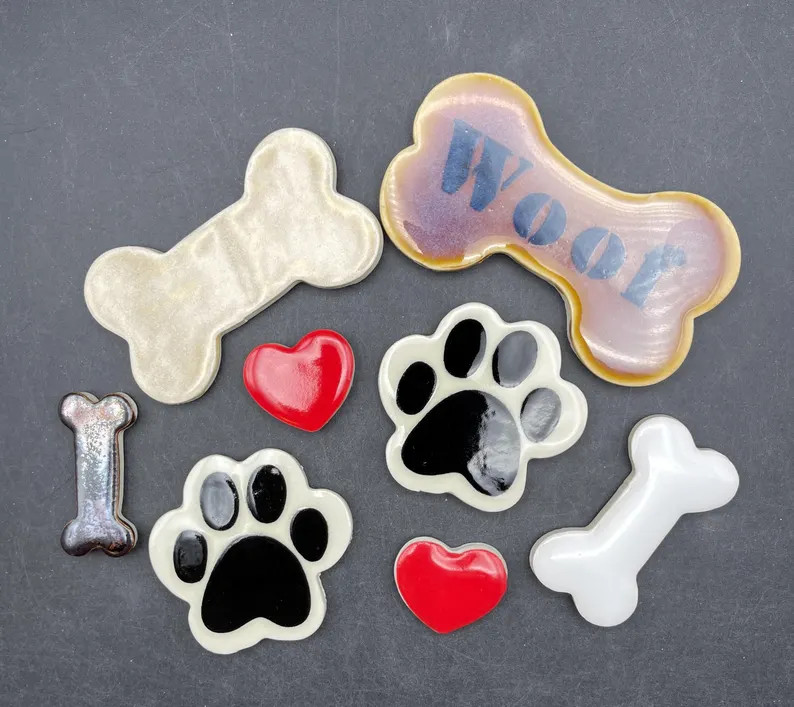 Ceramic Paw Prints and Dog Bone Mosaic Tiles. One Woof Bone, 3 Dog Bones, Two Paw Prints, 2 Heart... | Etsy (US)