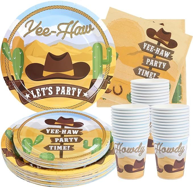 Western Birthday Party Supplies - (Serves 24) - Dinner Plates, Dessert Plates, Cups, Napkins. Cow... | Amazon (US)