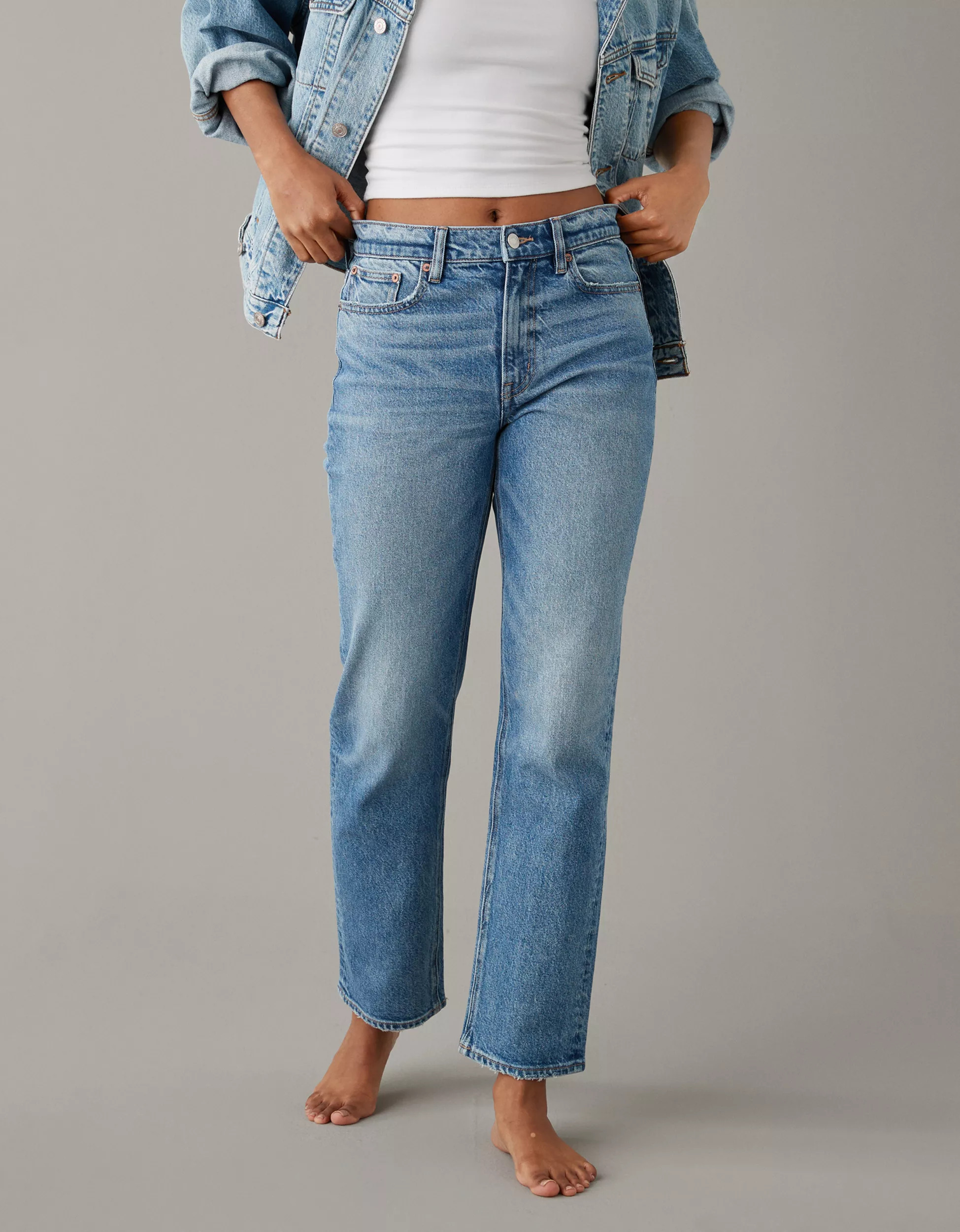 AE Stretch Super High-Waisted Ankle Straight Jean | American Eagle Outfitters (US & CA)