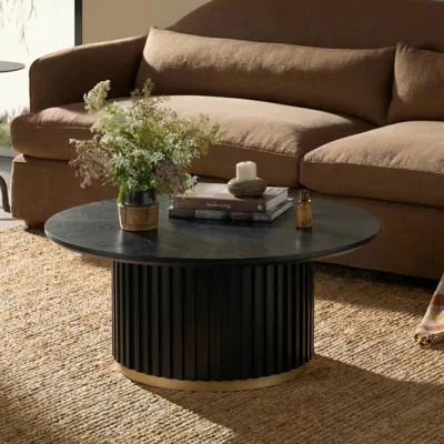 Round Coffee Table, Statement Fluted Pedestal Design, Gold-Accented Base, Sleek & Chic Modern, Living Room | Wayfair North America