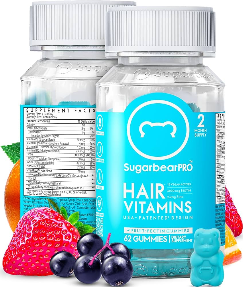 Sugarbear Hair Vitamin Gummy 2 Month Supply Extra Strength Biotin 6000mcg, Growth for Men & Women... | Amazon (US)