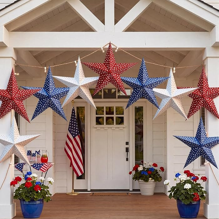 10 ft 3D 18'' Large Patriotic Paper Stars Hanging Decoration 4th of July Star Garland Decor Red W... | Amazon (US)