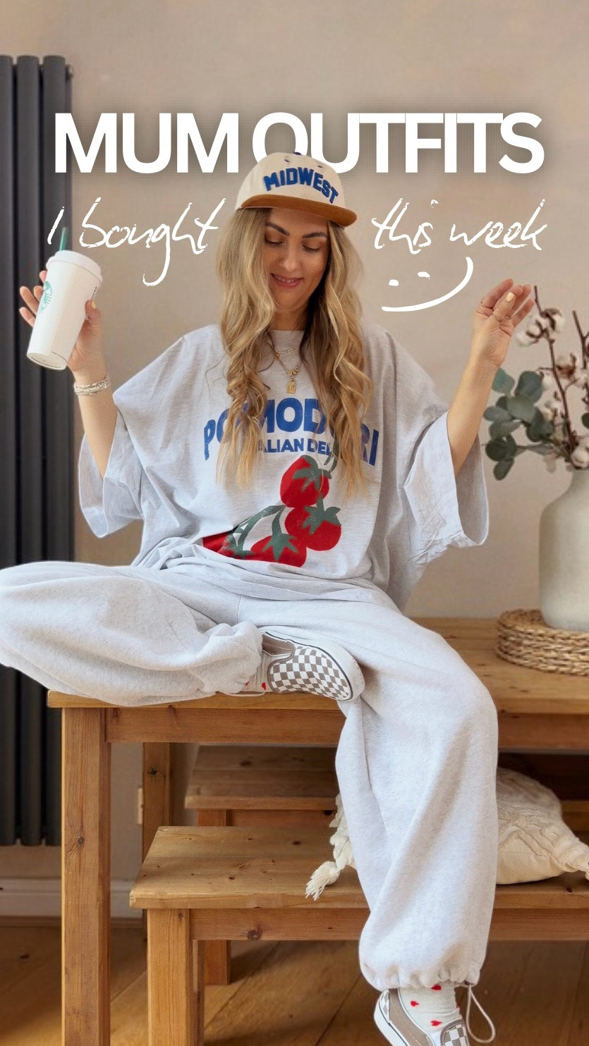 Comment SHOP girlies ✨🍅 Obsessed with this tee & the fact that I might actually be able to wear it outside without a thermal soon  ?? 😛 or getting too ahead of myself ?? 😂 xx

OUTFIT DEETS 
I’m a uk 10 , 5’7
Loving a true oversized fit :)
All links & details are saved in my Jan highlights girlies or comment ‘SHOP’ for all my LTK links straight to your DMs :)

OUTFIT 1
Tomato oversized tee £15 promo @asos wearing size 2XL , this is their curve range but the fit is amazing !! ( if you love REAL oversized 😛 ) comment SHOP 

Grey oversized joggers £28 @asos @bershka wearing size M ( could have gone smaller but love a looser waist ) ALSO you can wear them wide leg or use the drawstrings to make cuffed at the hems ! comment SHOP 

Slogan Midwest cap £12 @asos comment SHOP 

Tan checkerboard @vans £65 via @asos , link in Jan highlights ! 


OUTFIT 2 
Love club sweater £24 @tuclothing wearing size 18, comment SHOP 

Heart socks £4 @asos ( so many cute designs !! ) , comment SHOP 

Coffee date red hat £21 @rockonrubyltd , link in Jan highlights ! 

Oversized sparkle ‘The Rest Of The World Can Wait’ ring £140 the one and only @onewild.one ( the best sparklers ! ) , link in Jewellery highlights !

Tan @vans £45 on promo , I always wear half a size up ! Link in Jan highlights 


OUTFIT 3
Green pink stripe dressing gown £32 @asos wearing size L , comment SHOP 

Grey super soft cotton shorts £10 promo @asos @oysho wearing size L , could have gone M but like them baggy to wear for bed ! comment SHOP 

Peachy body spray ( smells so sweet ! ) a current fave £5 @bootsuk , comment SHOP 

Coffee as always is on tap & from the besties @starbucksuk ✨🧸💚


All links from this weeks outfits are saved ( & are saved down weekly ! ) in my Jan highlights on my IG page ! 

Wishing all my girlies the very best week !! Love y’all !! Let’s go let’s go !!! Xxxxxxxxxxxxx


#mumstyle #fitcheck #ltkeurope #winteroutfit #mumfit @ltk.europe @shop.ltk @ltk.creators 
Contains pr @mufamgmtgroup 🫶🏽

#LTKeurope #LTKuk #LTKwinter