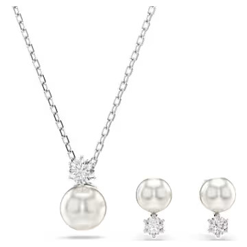 Matrix set, Crystal pearl, Round cut, White, Rhodium plated by SWAROVSKI | SWAROVSKI