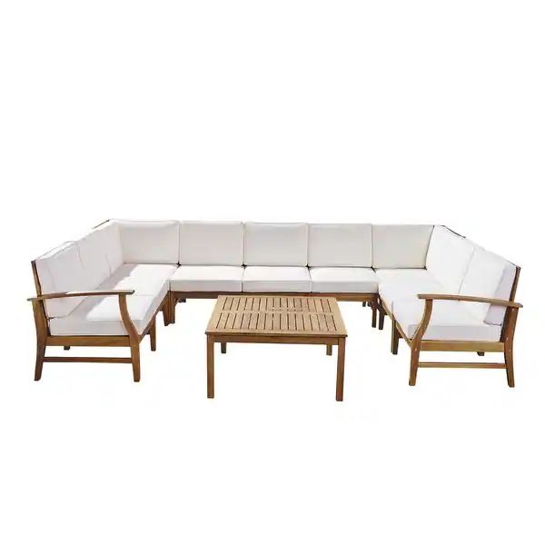 Perla 9-seater Acacia Wood Sectional Sofa Set by Christopher Knight Home - Overstock - 22539291 | Bed Bath & Beyond