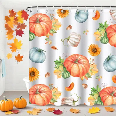 Thanksgiving Shower Curtains, Fall Shower Curtain For Bathroom With Pumpkin & Maple Leaf, Autumn Shower Curtain With 12 Hooks, Fall Bathroom Thanksgiv | Wayfair North America