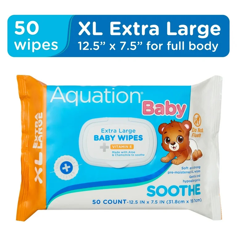 Aquation Baby XL Wipe Soothe with Vitamin E, 50 Count | Walmart (US)