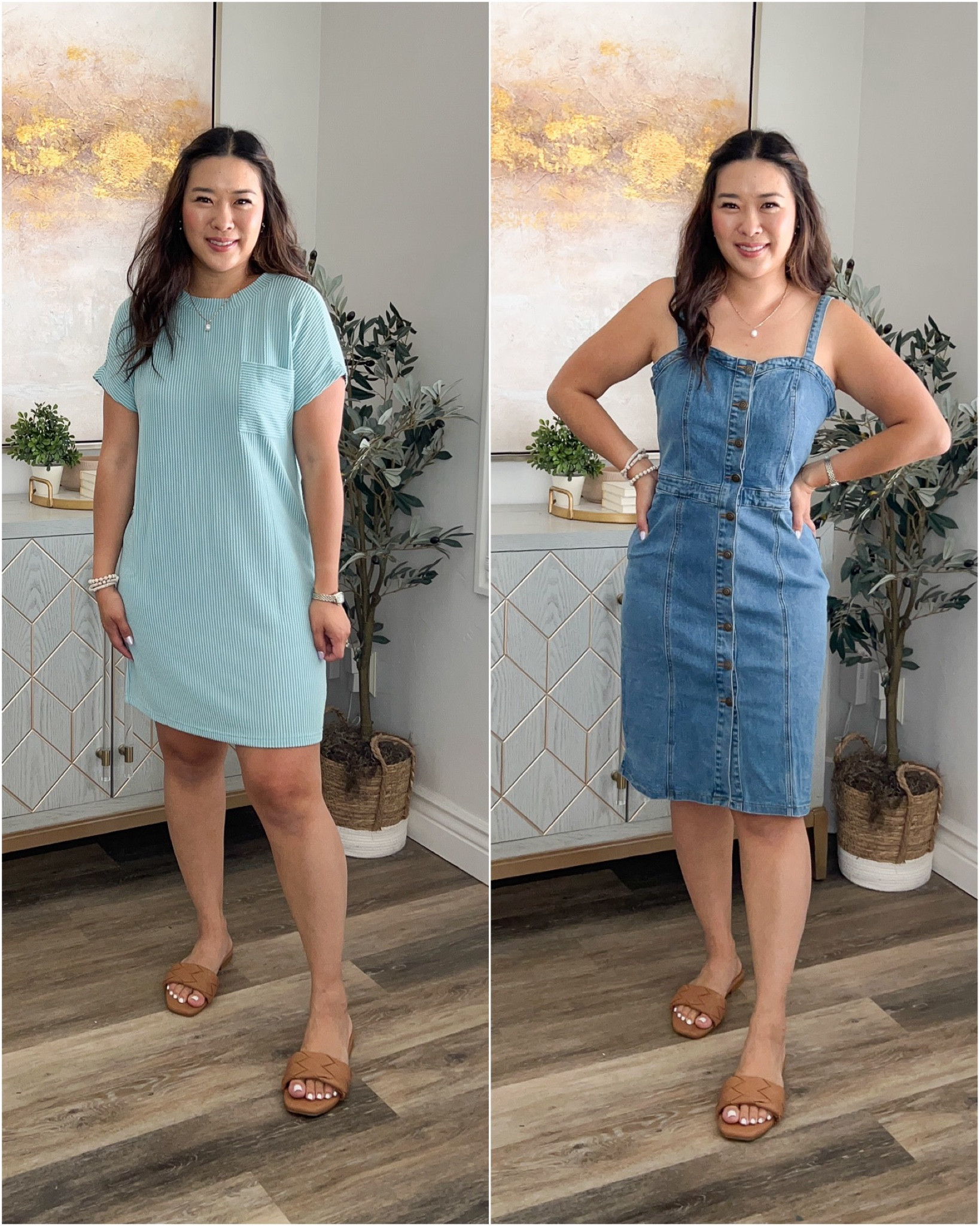 Dressy casual dresses from @WalmartFashion #WalmartPartner #WalmartFashion
T-Shirt Dress: Medium
Denim Dress: Medium - pair with cowboy boots for a Country concert!