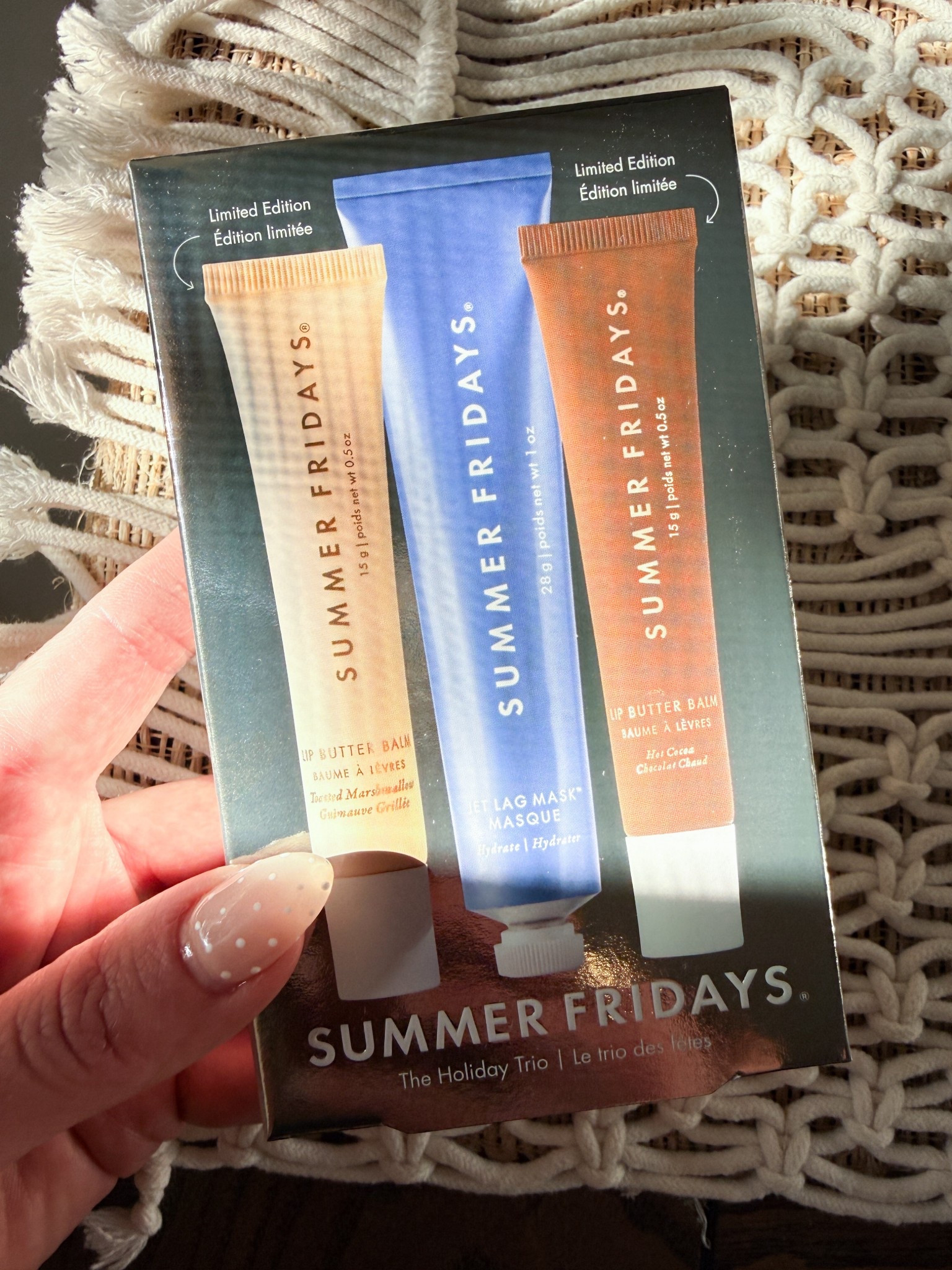 This limited edition Summer Fridays Holiday Trio is too good to pass up. It comes with two seasonal Lip Butter Balms in Toasted Marshmallow & Hot Cocoa + their best-selling Jet Lag Mask. The perfect little set for gifting or keeping for yourself.

summer fridays lip butter balm - summer fridays holiday trio - summer fridays jet lag mask - summer fridays limited edition - holiday lip set - winter lip balm - holiday beauty gift - lip mask kit - summer fridays skincare - best holiday beauty gifts


#LTKBeauty #LTKFindsUnder50 #LTKSeasonal