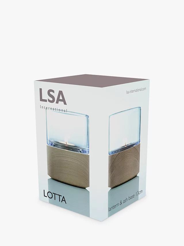LSA International Lotta Glass Lantern & Ash Wood Base Candle Holder, H13cm | John Lewis (UK)