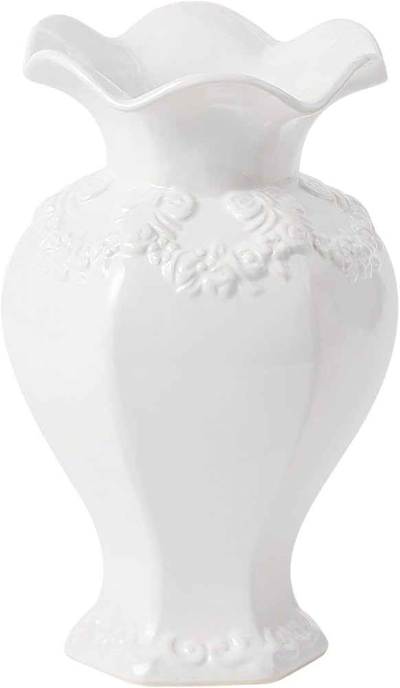 White Ceramic Vase, Decorative Vases for Modern Home Decor, Farmhouse Minimalist Decor, Boho Flow... | Amazon (US)