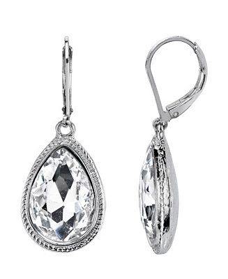 Silver-Tone Crystal Faceted Teardrop Earrings | Macys (US)