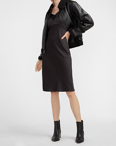 Satin V-Neck Midi Slip Dress | Express