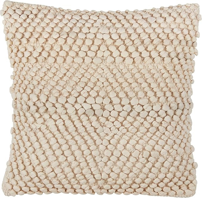 SARO LIFESTYLE Mila Filled Decorative Cotton Throw Pillow with Smocked Design, 18", Ivory | Amazon (US)