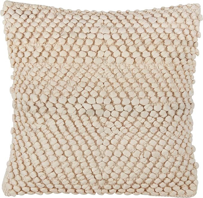 SARO LIFESTYLE Mila Filled Decorative Cotton Throw Pillow with Smocked Design, 18", Ivory | Amazon (US)