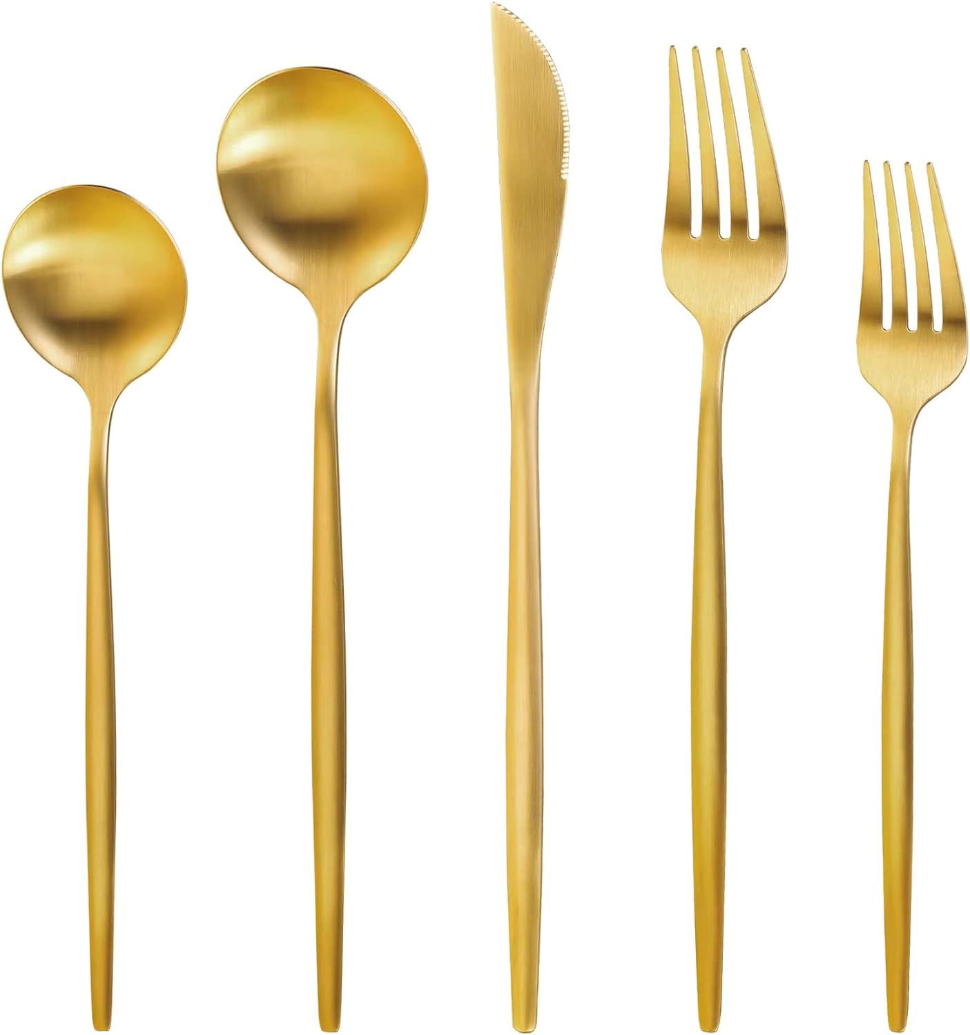 Gold Silverware Set for 8, MIKIWAY 40 Pieces Stainless Steel Flatware Set, Matte Golden Cutlery T... | Amazon (US)
