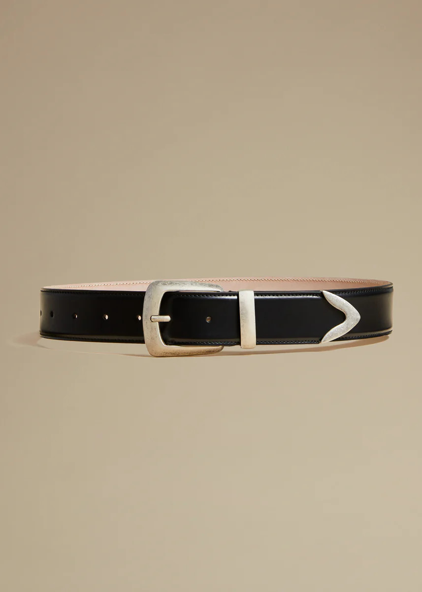 The Bruno Belt in Black Leather with Antique Silver | Khaite