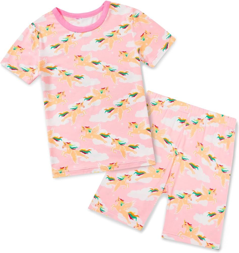 Bamboo Viscose Toddler Girls Kids Pajama Sets Short Summer Cool Snug fit Sleepwear Pjs 2pcs Set | Amazon (US)