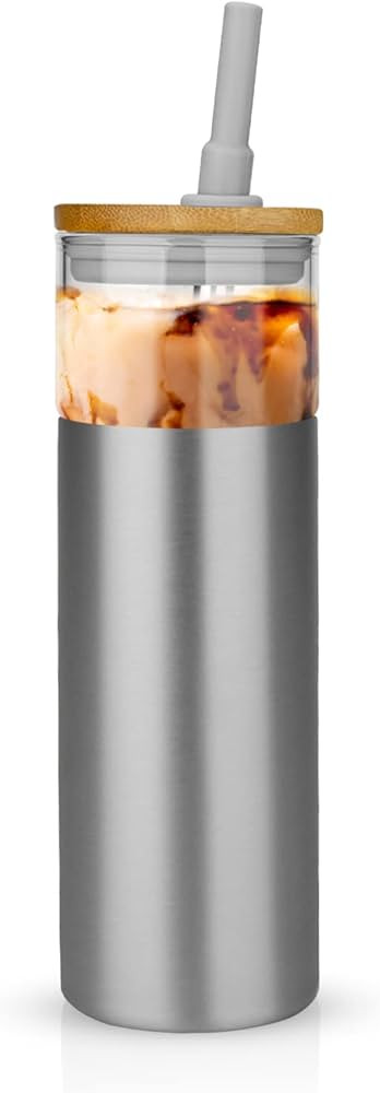 Amazon.com | Tronco Glass Tumbler with Lid & Straw, BPA Free, 20 OZ Double Wall Insulated Tumbler... | Amazon (US)