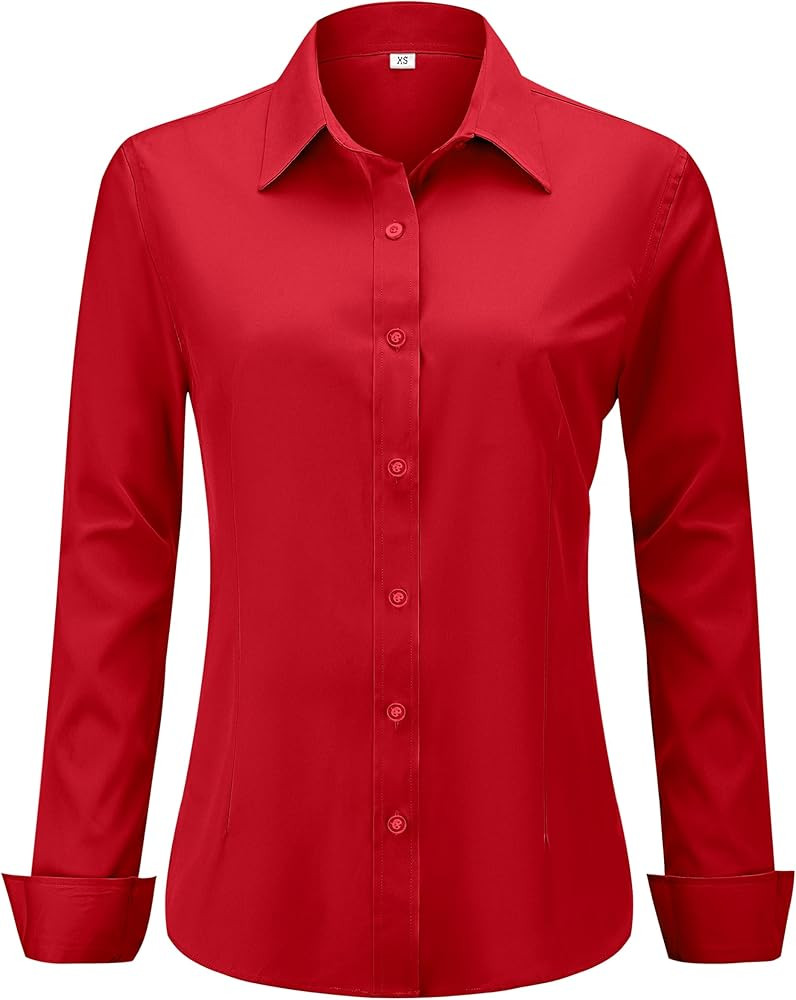 Soft Wrinkle-Free Women's Button Down Dress Shirts Solid Long Sleeve Work Blouses Fit Stretch Cas... | Amazon (US)