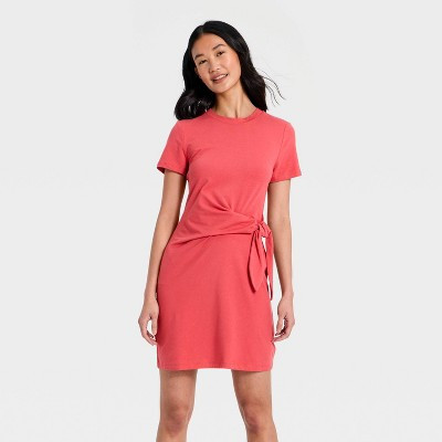Women's Short Sleeve Tie-Front Knit Midi Dress - A New Day™ Berry Red XS | Target