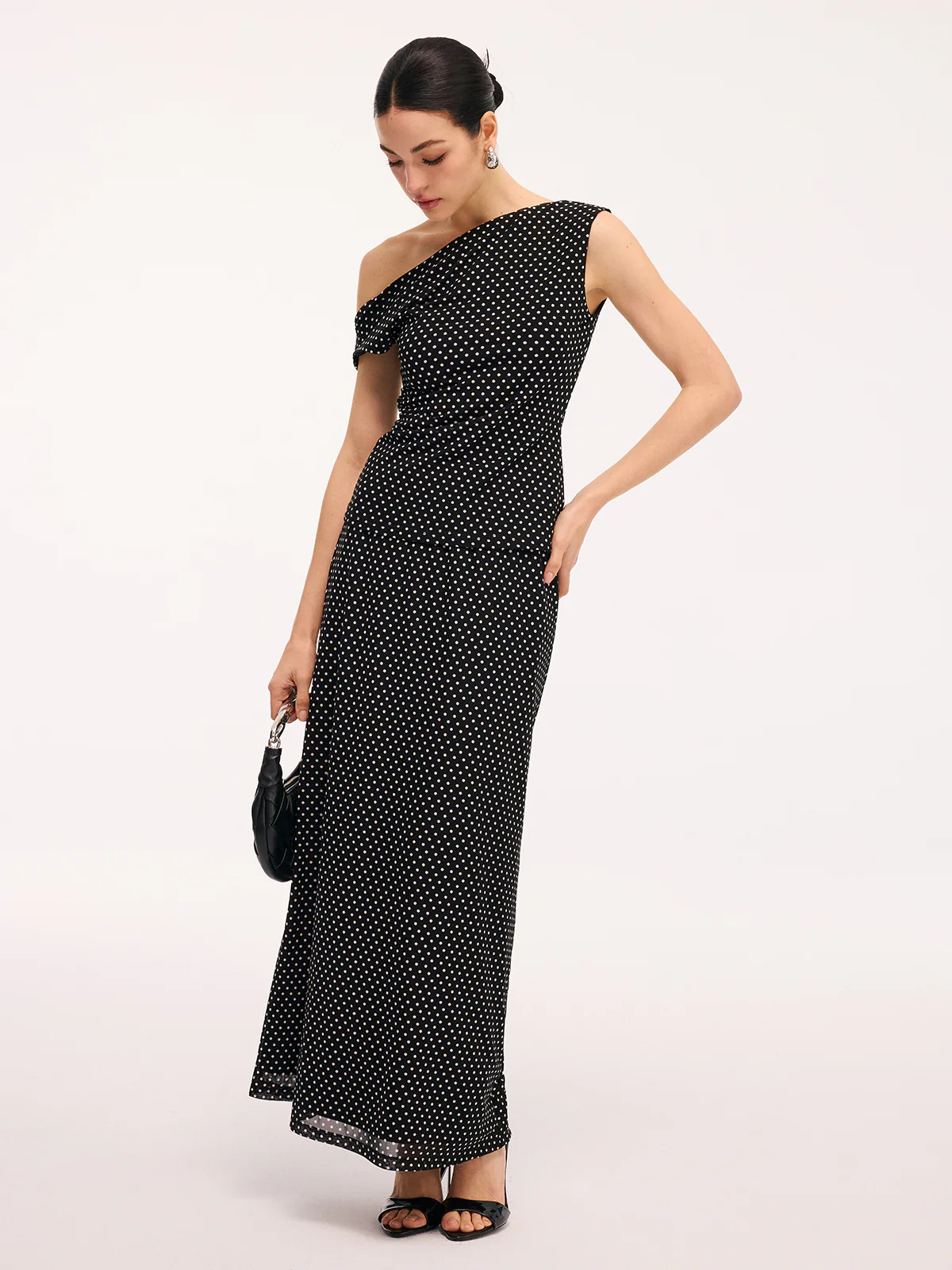 Polka Dot One-Shoulder Top & Maxi Skirt Set | Commense