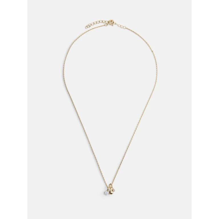 Free Assembly Women's Demi Fine 14k Gold Plated Cubic Zirconia Charm Necklace, 16" + 2" Extender | Walmart (US)