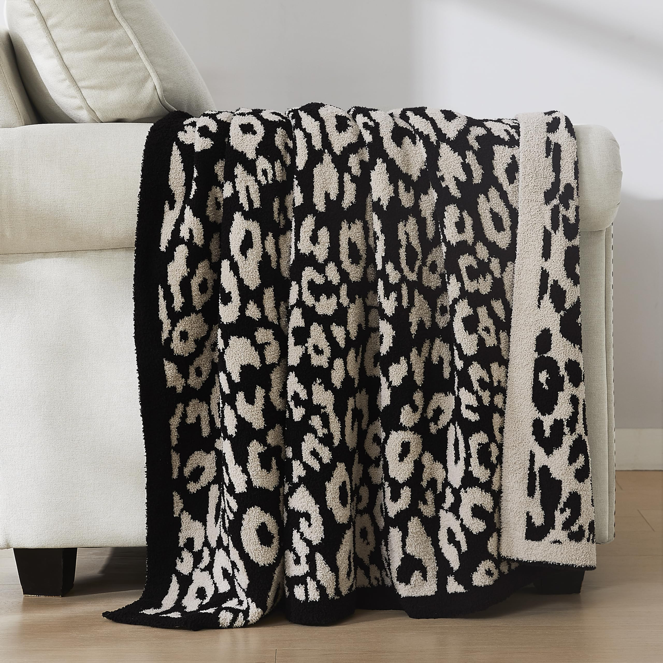 R.SHARE Black Leopard Cheetah Print Throw Blanket 50x70 Inch Reversible, Super Soft Feather Knit ... | Amazon (US)