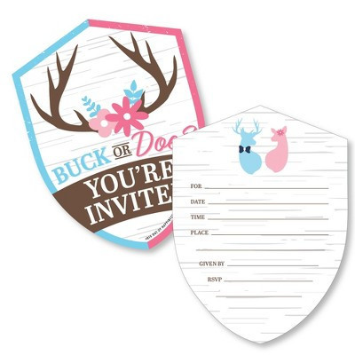 Big Dot of Happiness Buck or Doe - Shaped Fill-In Invitations - Hunting Gender Reveal Party Invitation Cards with Envelopes - Set of 12 | Target