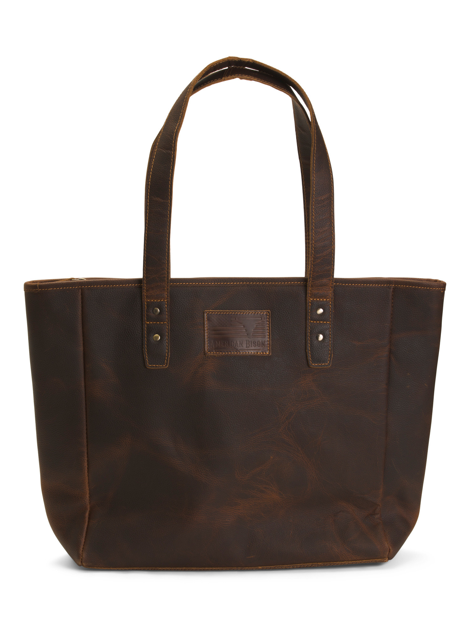 Unisex Leather Zip Top Tote Bag With Flag Patch | TJ Maxx