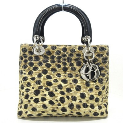 Auth DIOR/ChristianDior Lady Dior Medium Bag - Beige Black Nylon Leather Handbag | eBay US