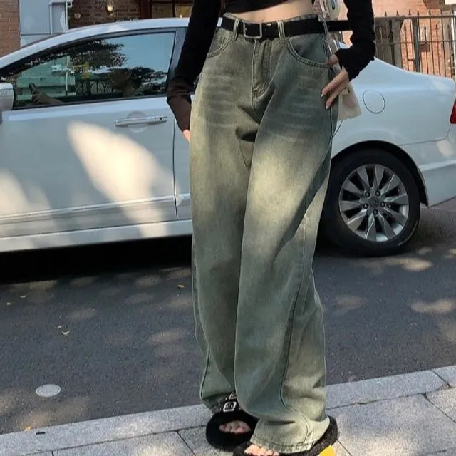 Beem - Long-Sleeve Halter Plain Crop Knit Top / High Waist Wide Leg Jeans | YesStyle | YesStyle Global