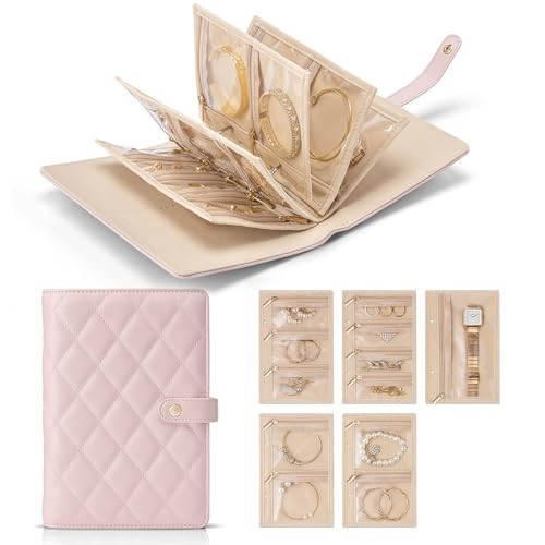 Vlando Travel Jewelry Case,Jewelry Organizer Box with Clear Zipper Velvet Jewelry Pouch Bag, PU Leather Jewelry Case,Gift for Women-Pink | Amazon (US)