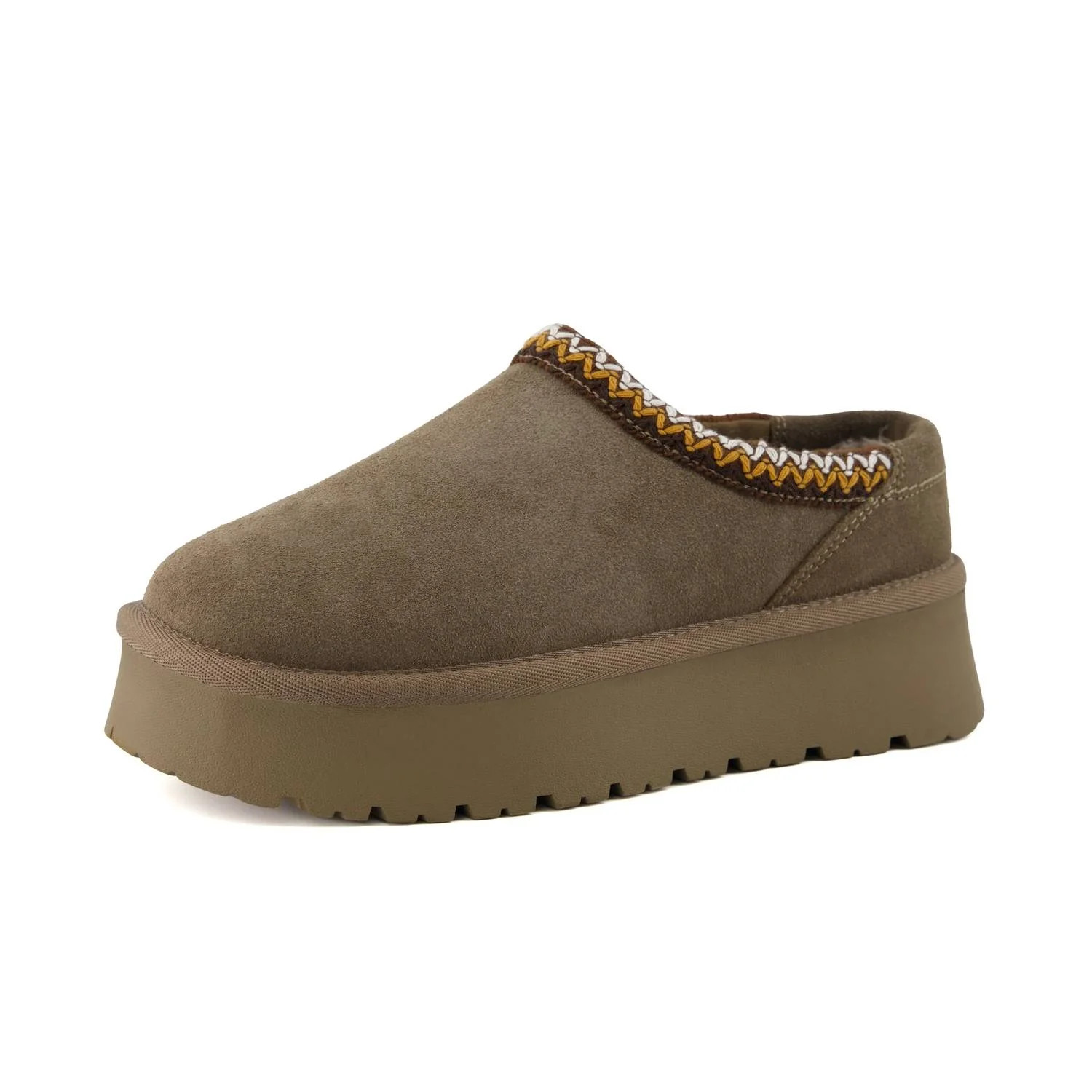 Women's Kabuki Platform Mule Slippers In Taupe Suede | Shop Simon