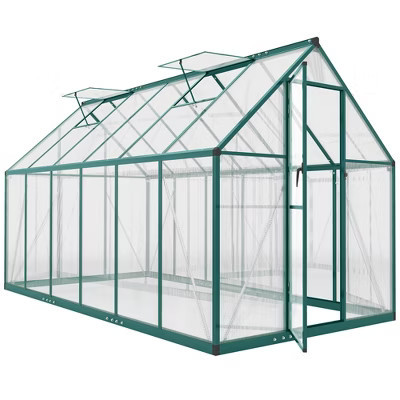 Outsunny 11x6 ft Polycarbonate Greenhouse with Swing Door and Two Adjustable Roof Vents, Aluminum Walk-in Greenhouse, Dark Green | Target