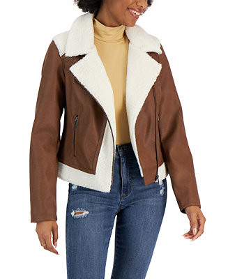 CoffeeShop Juniors' Faux-Shearling Moto Jacket & Reviews - Coats & Jackets - Women - Macy's | Macys (US)