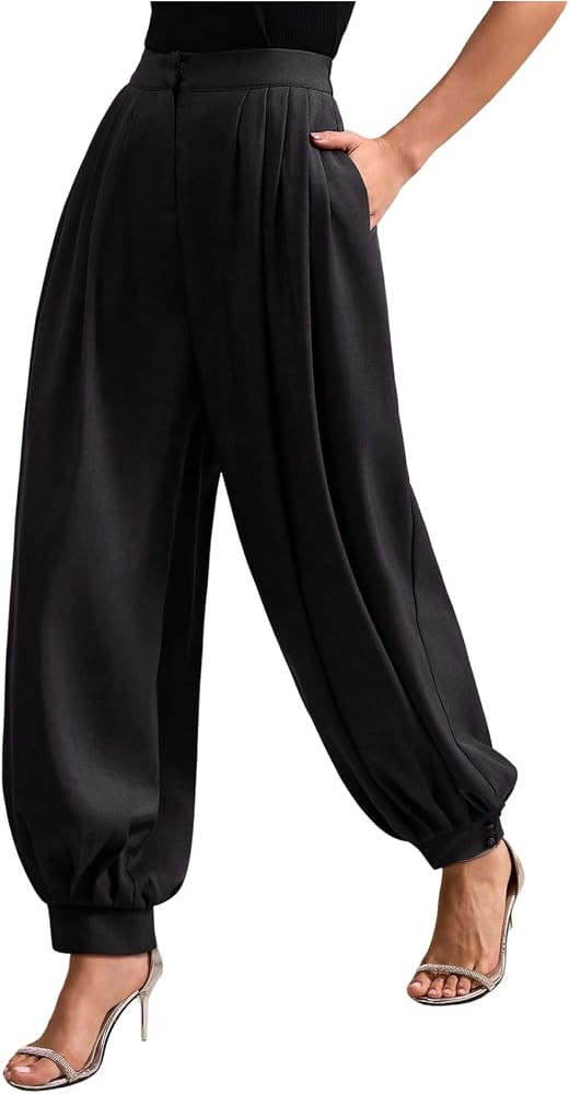 Verdusa Women's Balloon Pants Pleated Lantern Pants with Pockets Smart Causal Outfits | Amazon (US)