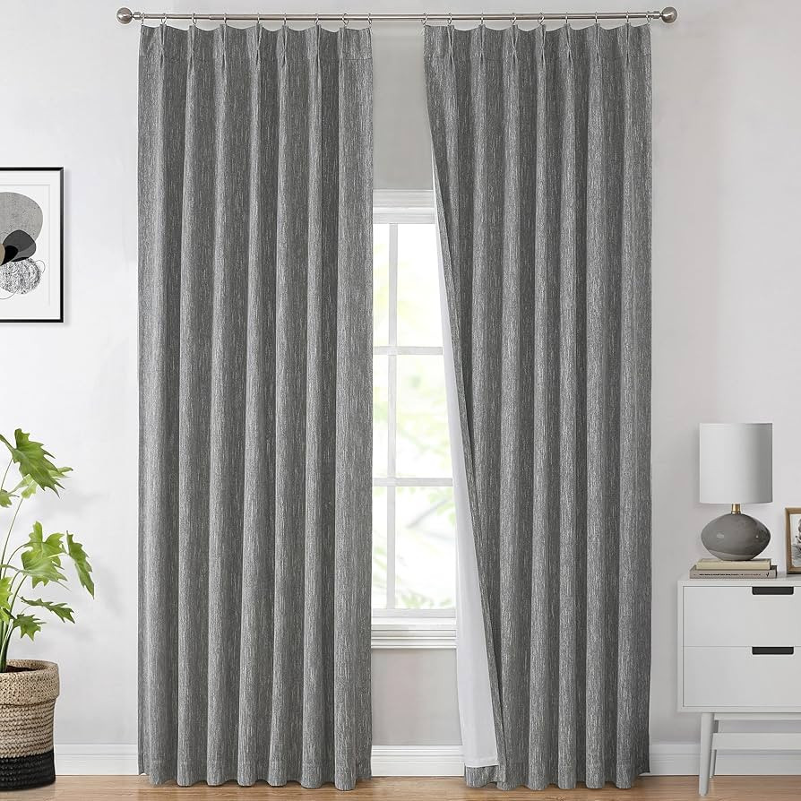 Vision Home Charcoal Grey Full Blackout Curtains Pinch Pleated Room Darkening Window Curtains 95 ... | Amazon (US)