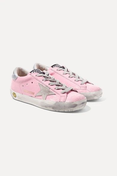 Golden Goose Deluxe Brand Kids - Size 28 - 35 Superstar Distressed Cracked Patent-leather And Suede Sneakers | NET-A-PORTER (US)