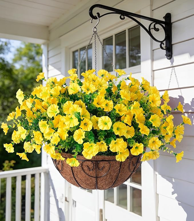Artificial Fall Flowers Fake Hanging Plants Flowers Basket for Outdoors Autumn Decoration, Yellow... | Amazon (US)