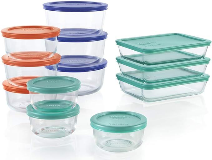 Amazon.com: Pyrex Simply Store 24-Pc Glass Food Storage Container Set with Lid, Round & Rectangle... | Amazon (US)
