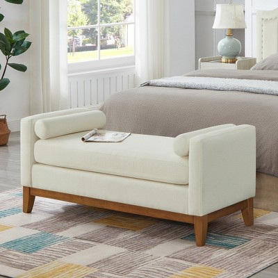 ModernLuxe Elegant Upholstered Ottoman Bench with Pillows, Mid-Century Modern Window Seat, Bed End Ottoman with Solid Wood Legs, Beige | Target
