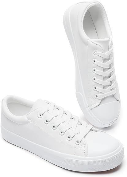 Womens Classic White Sneakers,Low Top White Canvas Shoes,Lightweight Casual Canvas Sneakers | Amazon (US)