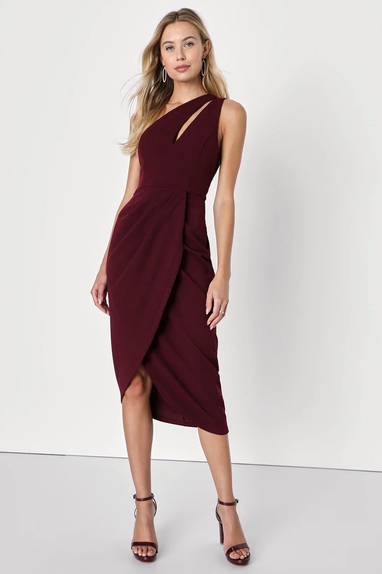 So Flirty Burgundy One-Shoulder Cutout Asymmetrical Dress | Lulus (US)
